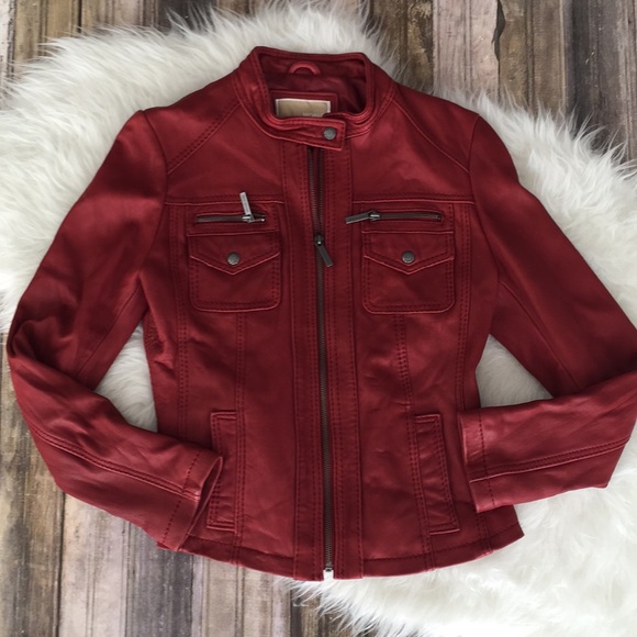 michael kors red leather jacket